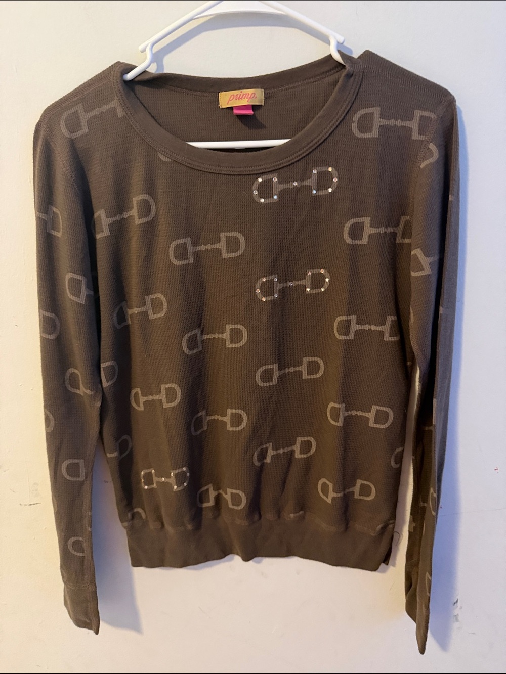 Primp Brown Crewneck Sweater with Horsebit Motif